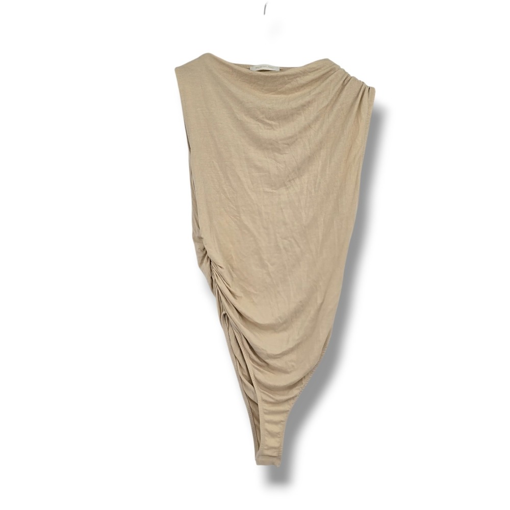Milio Milano Womens Beige Draped Ruched Sleeveless Bodysuit L ART L7808 USA Made